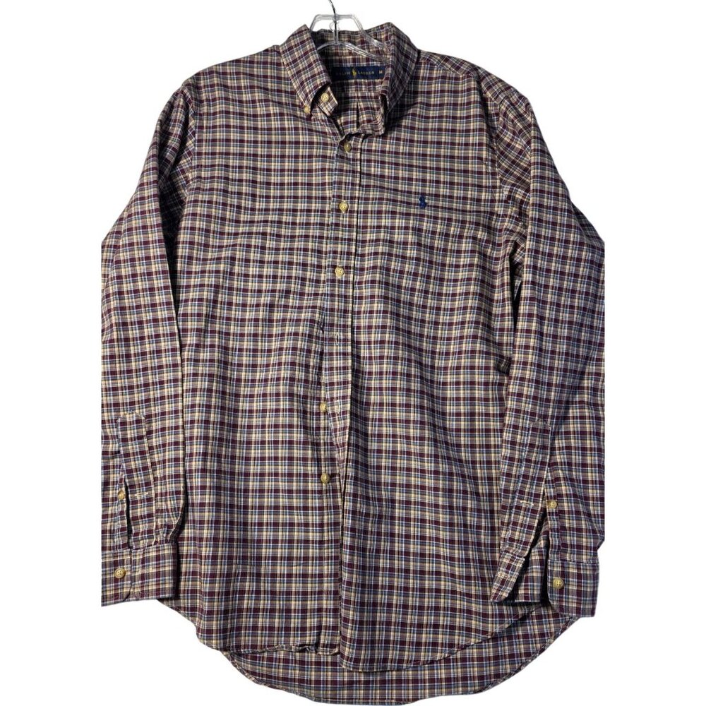 Vintage Ralph Lauren Men’s Plaid LS Shirt Burgundy/Blue/Yellow Medium